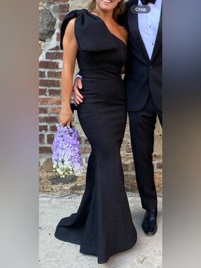 Rebecca Vallance Black Bow Shoulder Gown